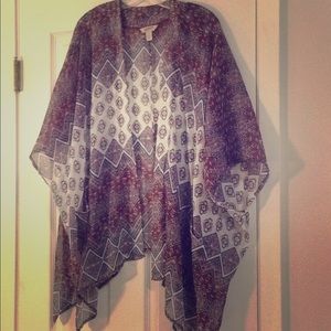 Rust, white, and denim colored kimono